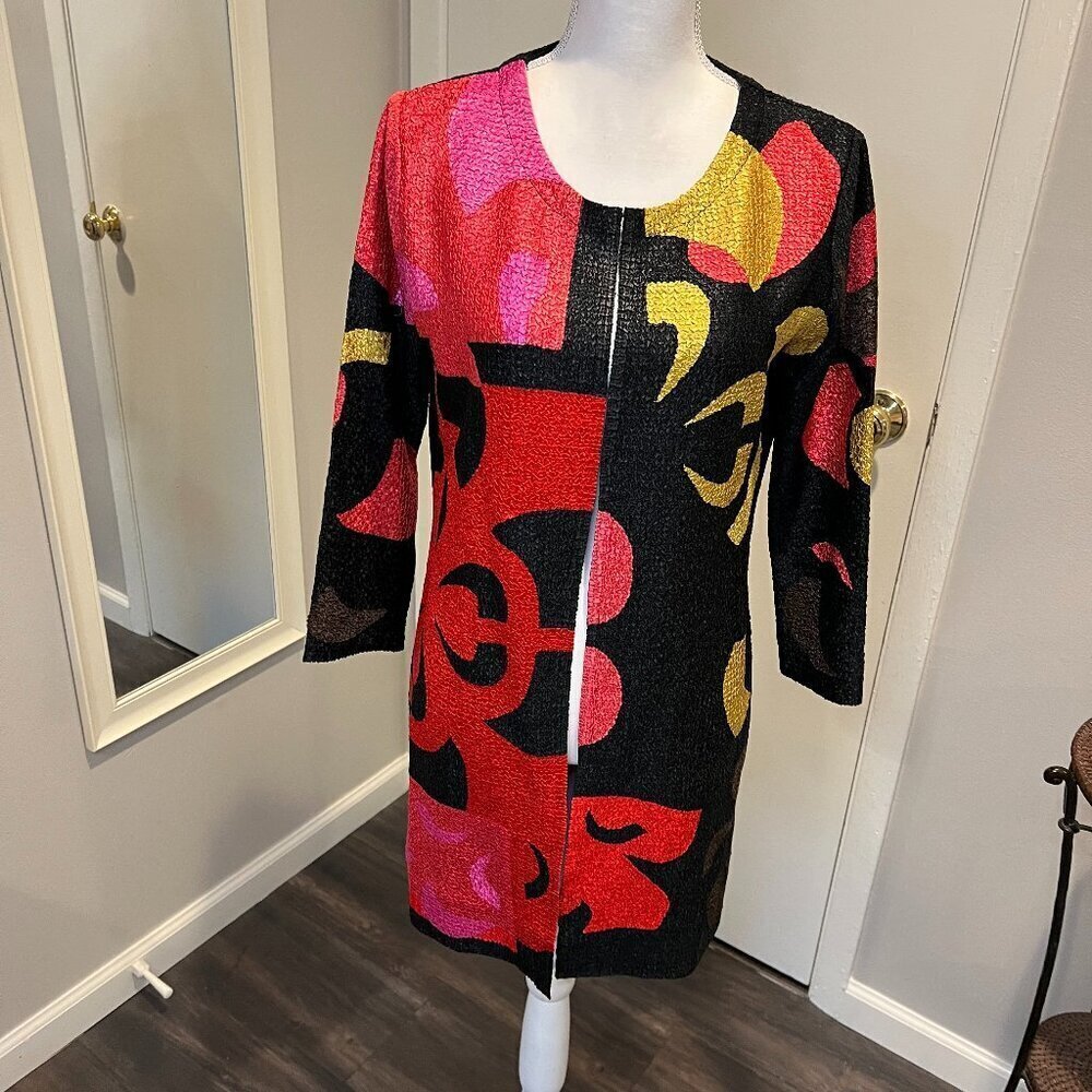 Berek Black With Geometric Print Tunic Jacket, Size Small